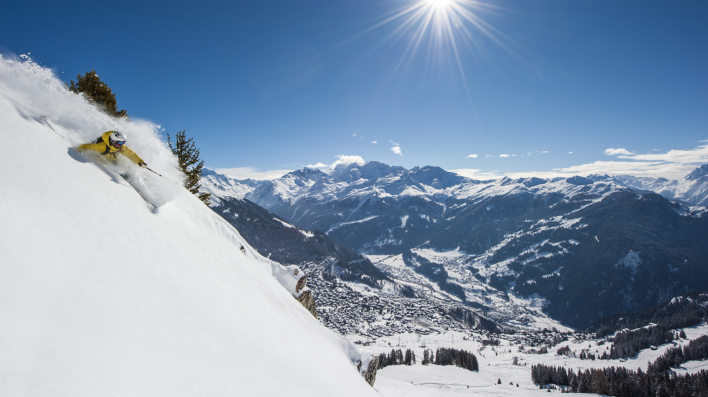 Skiing above Verbier, Switzerland