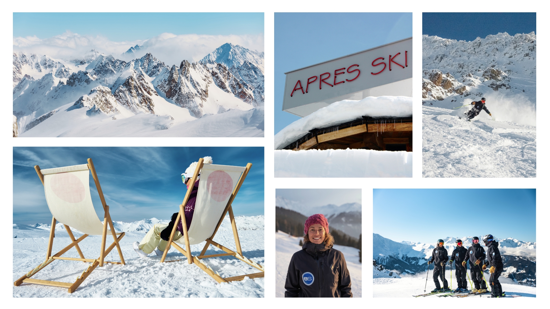 Collage of Ski Instructors, Landscape and Après ski Images